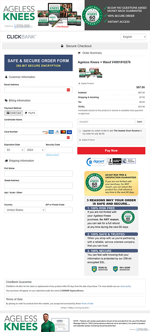 Ageless Knee Order form